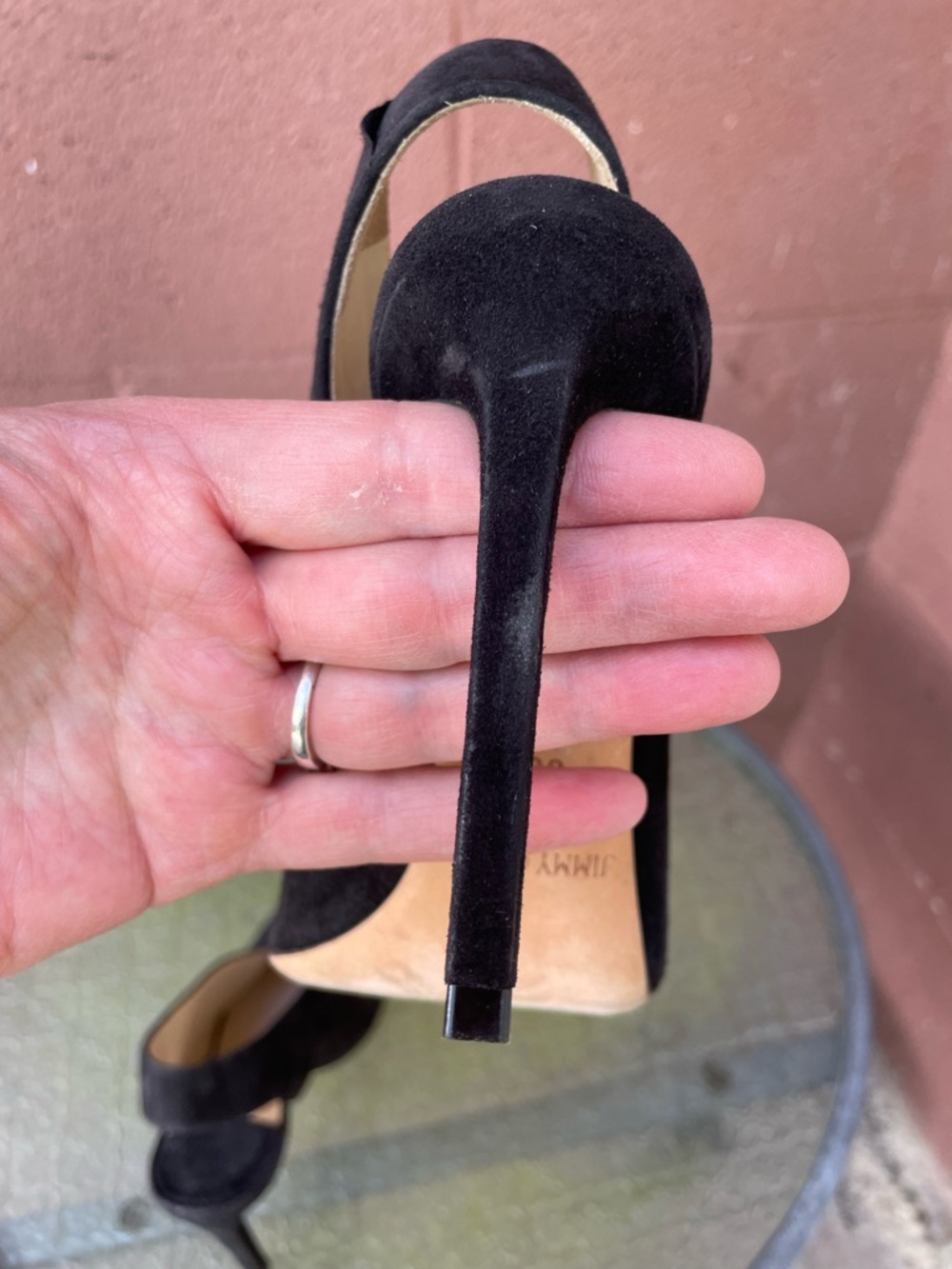 JIMMY CHOO Shar Black Suede Slingback Sandals Heels Size 36.5 - Picture 13 of 14